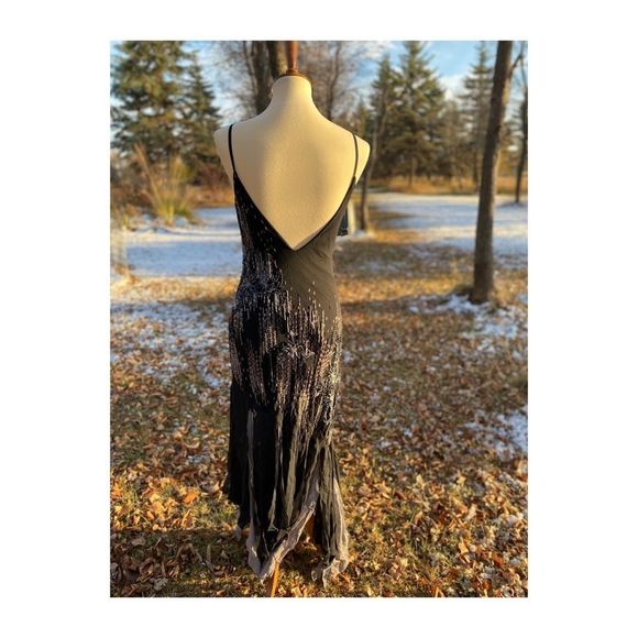 Vtg 90s Y2K Sue Wong Nocturne Gown 100% Silk Dress Beads Mermaid Glam Celestial - Picture 2 of 15
